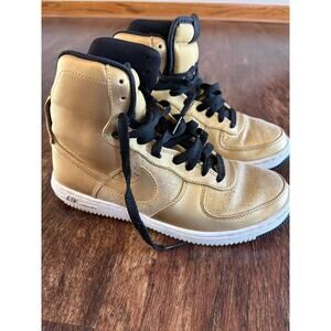 Nike Air Force 1 High GS Metallic Gold Black Sneakers 395751-701 Size 6Y